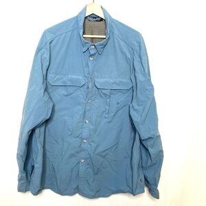 REI Men's XXL Button Front Shirt Long Sleeve UPF 40+ Nylon Hiking Fishing Blue